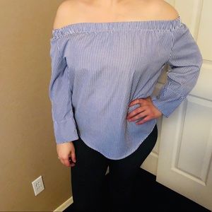 Off-the-shoulder Blue and White Top